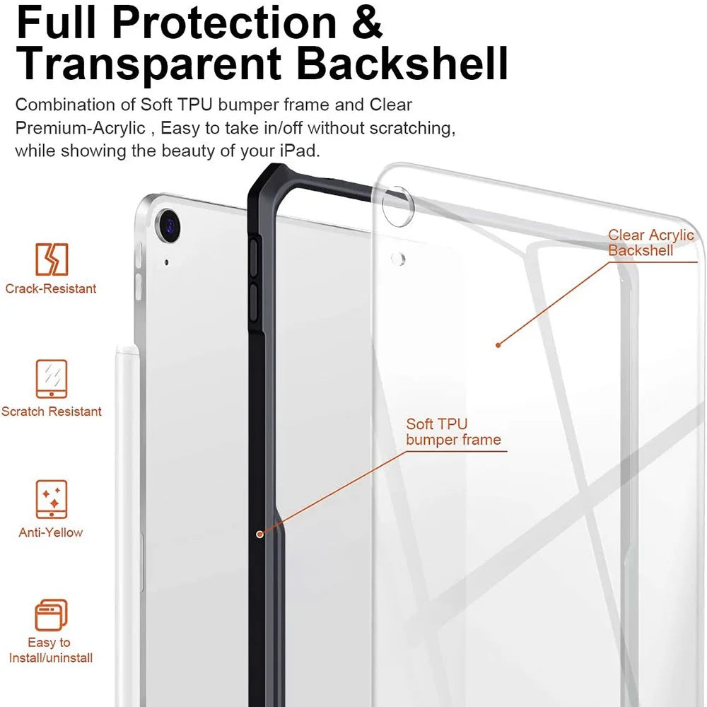 XUNDD For iPad Air (2020)/Air (2022) Slim Case TPU Frame Protective Cover Air Cushion Shockproof Tablet Case - Black - 5