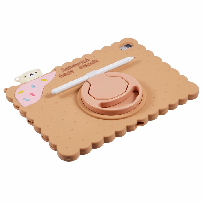 For iPad (2025) / 10.9 (2022) Silicone Case Kickstand Cute Bear Tablet Cover with Shoulder Strap - Brown - 4