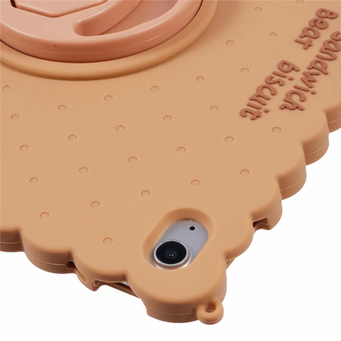 For iPad (2025) / 10.9 (2022) Silicone Case Kickstand Cute Bear Tablet Cover with Shoulder Strap - Brown - 6