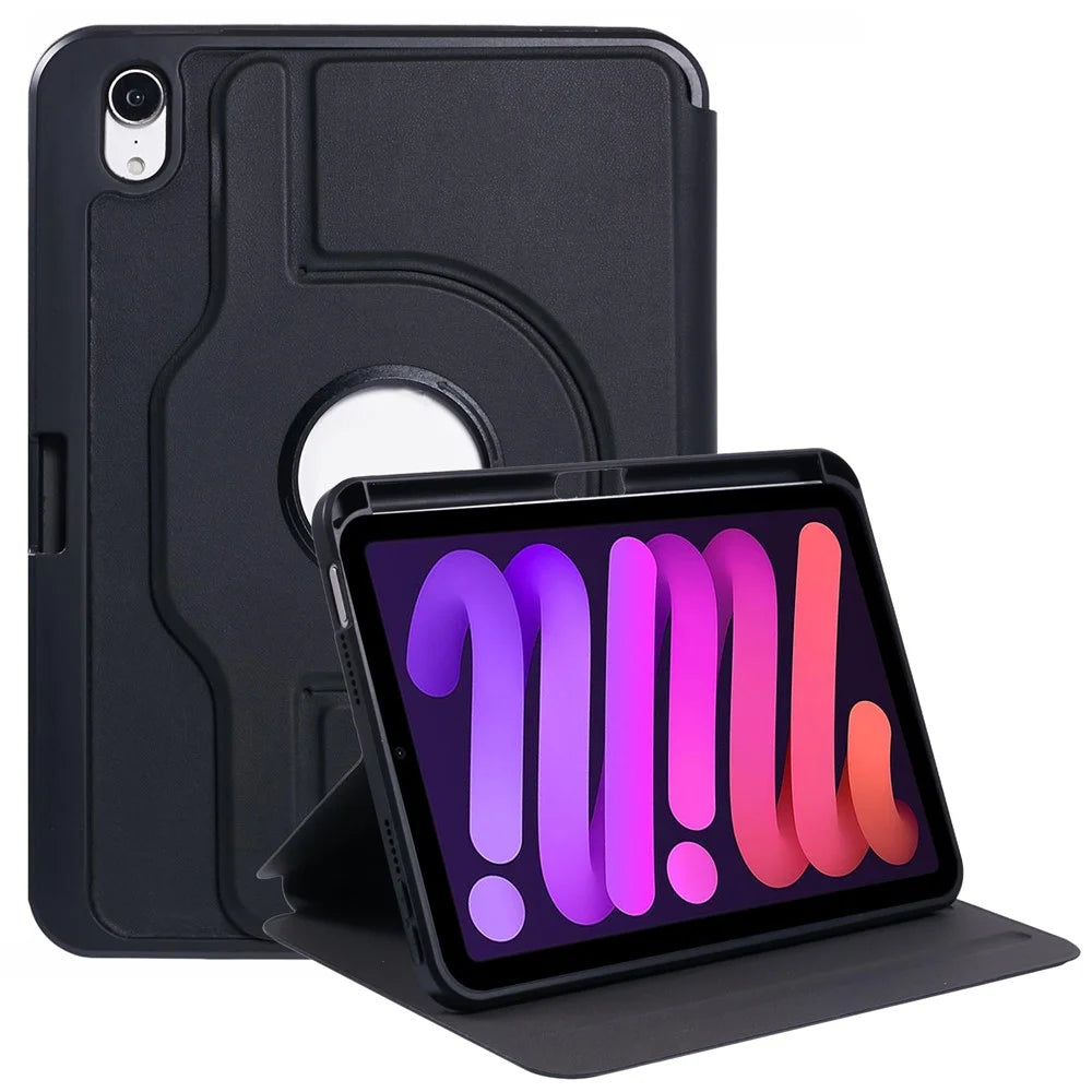 For iPad mini (2024) / mini (2021) Case Stand Leather Tablet Cover - Black - 1