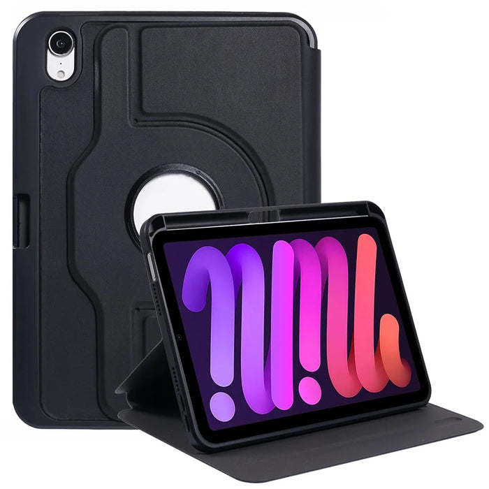 For iPad mini (2024) / mini (2021) Case Stand Leather Tablet Cover - Black - 1
