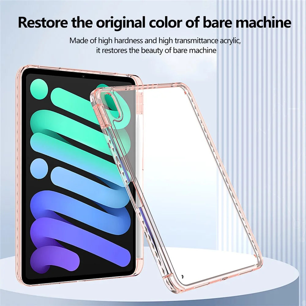 For iPad mini (2024)  /  (2021) Case Clear TPU Tablet Protective Cover with Pen Slot - Pink - 2