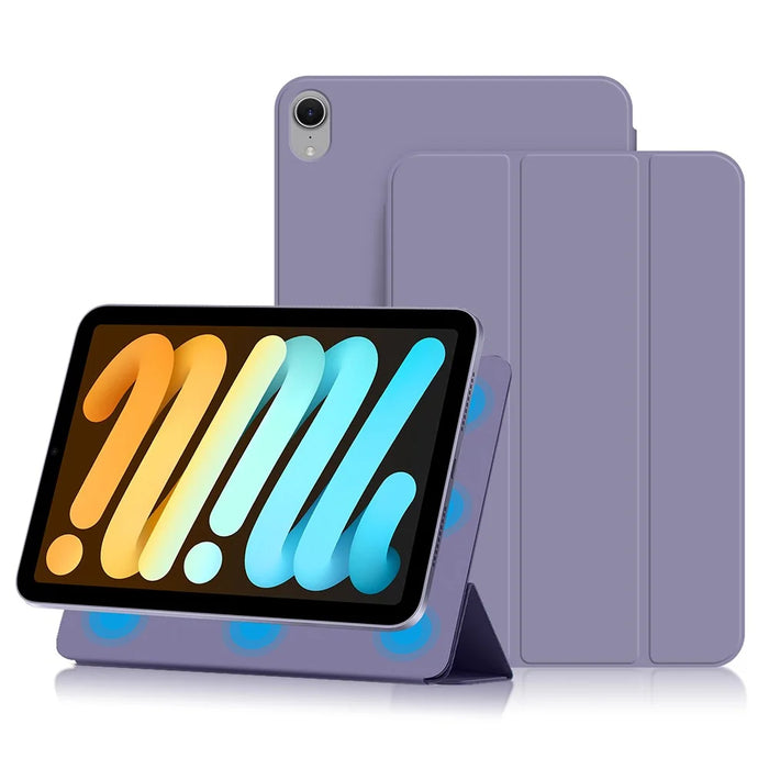 For iPad mini (2024) Case Magnetic Attachment PU Leather Tri-Fold Stand Shockproof Cover - Purple - 1