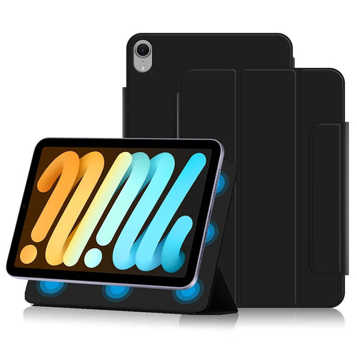 For iPad mini (2024) Stand Case Shockproof Magnetic PU Leather Flip Tablet Cover - Black - 1