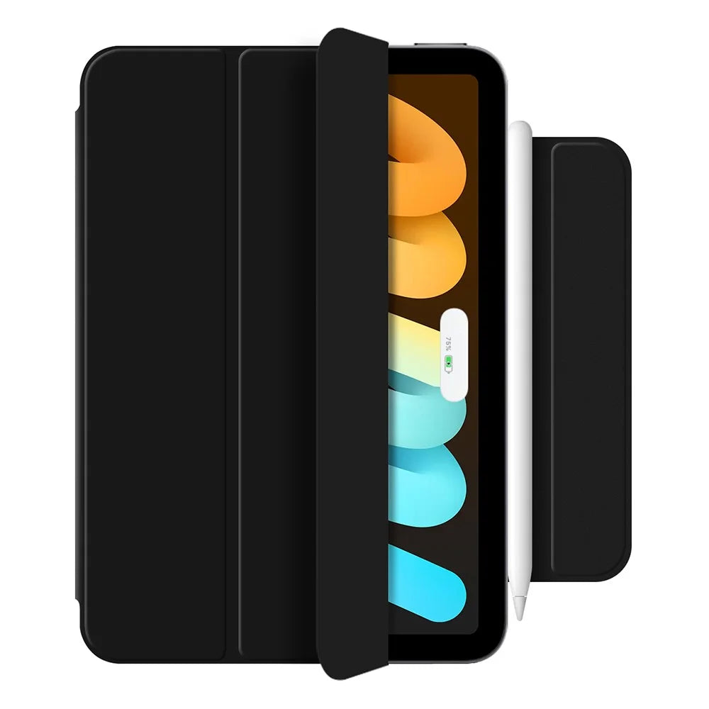 For iPad mini (2024) Stand Case Shockproof Magnetic PU Leather Flip Tablet Cover - Black - 3