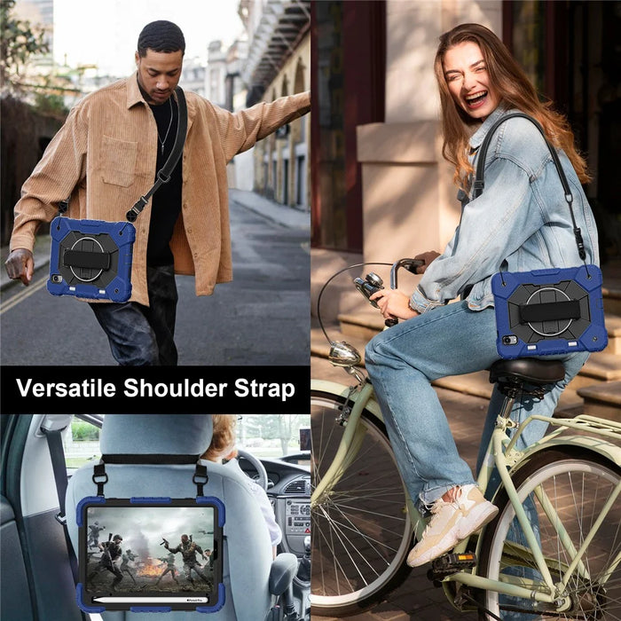 For iPad mini (2024) / (2021) Case Silicone+PC Kickstand Tablet Cover with Handy Strap - Navy Blue / Black - 3