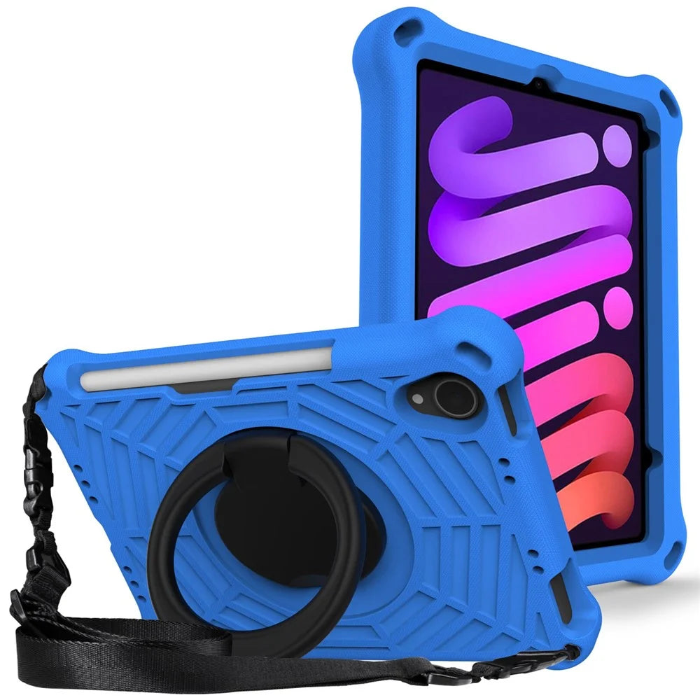 For iPad mini (2024) / mini (2021) Anti-Scratch EVA Case with Shoulder Strap Kickstand Protective Cover Shockproof Tablet Case - Blue - 1