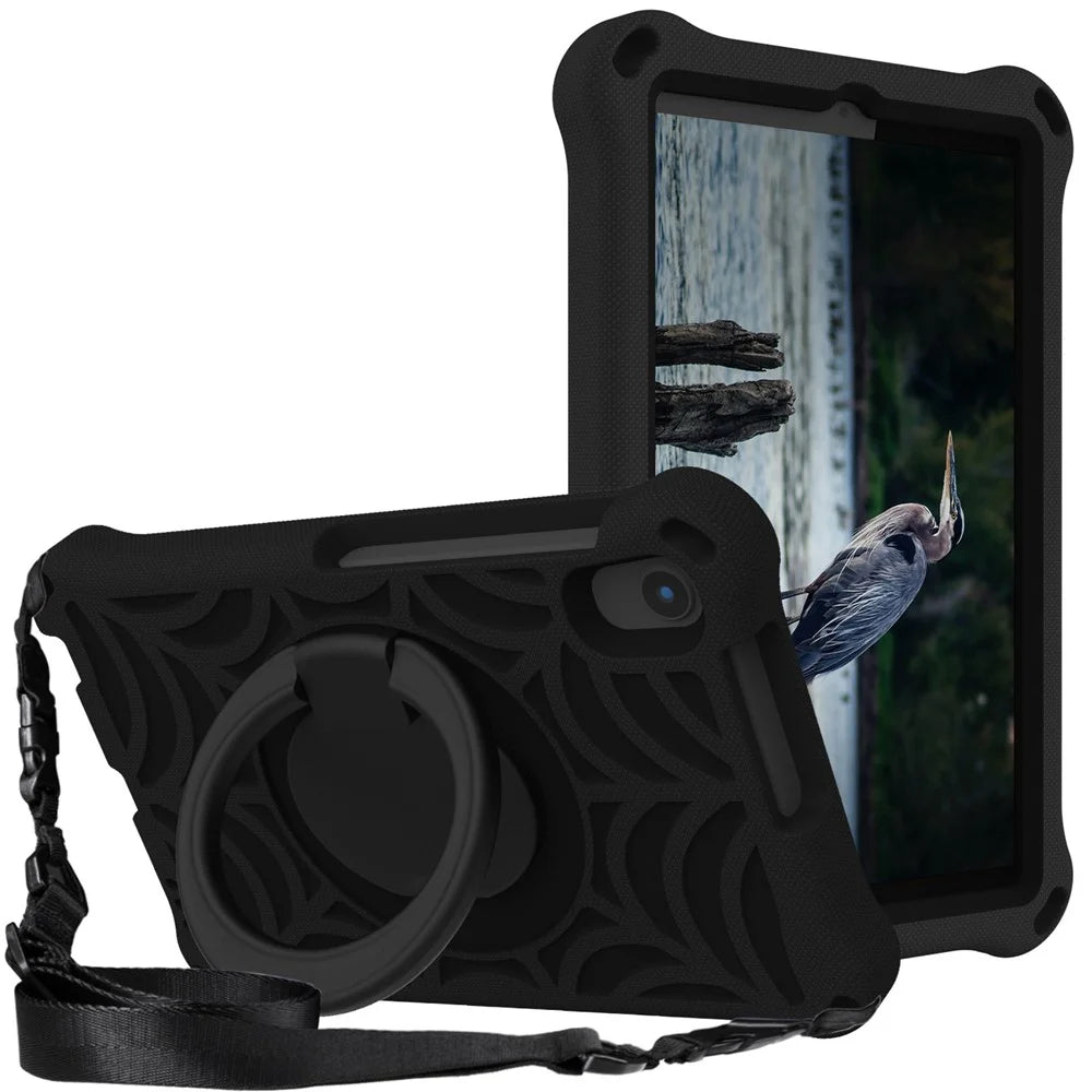 For Lenovo Tab M8 TB-8505/TB-8705/TB-8506 (2021) Shockproof EVA Case Anti-Scratch Protective Cover Kickstand Tablet Case with Shoulder Strap - Black - 1