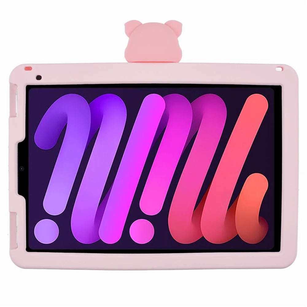 For iPad mini (2024) / mini (2021) Silicone Case with Shoulder Strap Kickstand Cartoon Pig Tablet Cover - 6