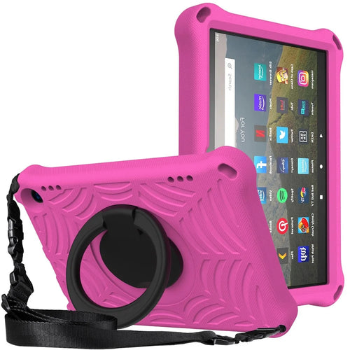 For Amazon Fire HD 8 (2020)/8 Plus (2020) Kickstand Tablet Case Anti-Scratch Protective Cover Shockproof EVA Case with Shoulder Strap - Rose - 1