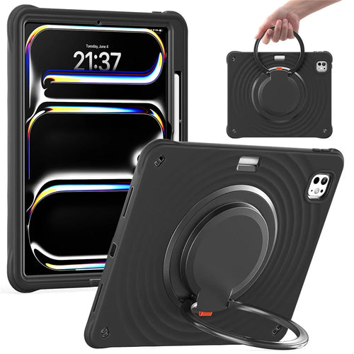 For iPad Pro 13 (2024) Case Rotatable Hand Grip Kickstand PC+Silicone+TPU Tablet Cover - Black - 1