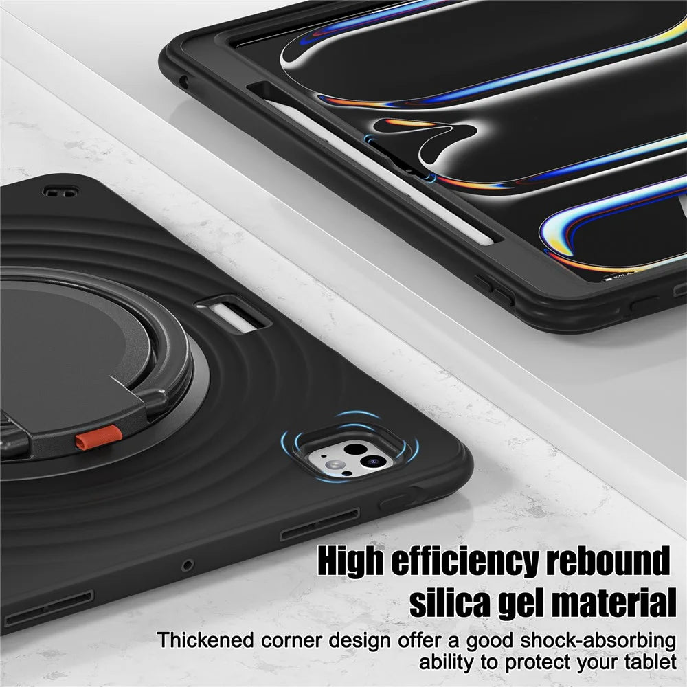 For iPad Pro 13 (2024) Case Rotatable Hand Grip Kickstand PC+Silicone+TPU Tablet Cover - Black - 6