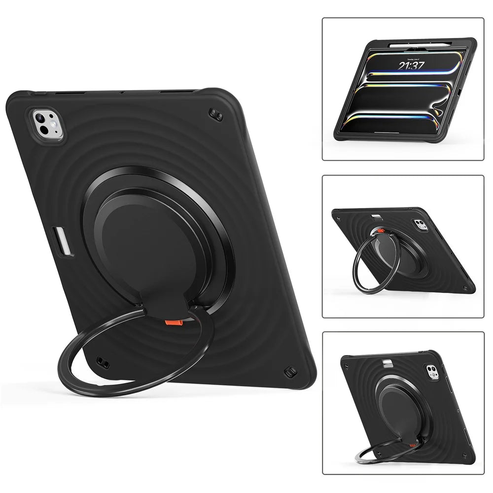 For iPad Pro 13 (2024) Case with Shoulder Strap Kickstand PC+Silicone+TPU Tablet Cover - Black - 2