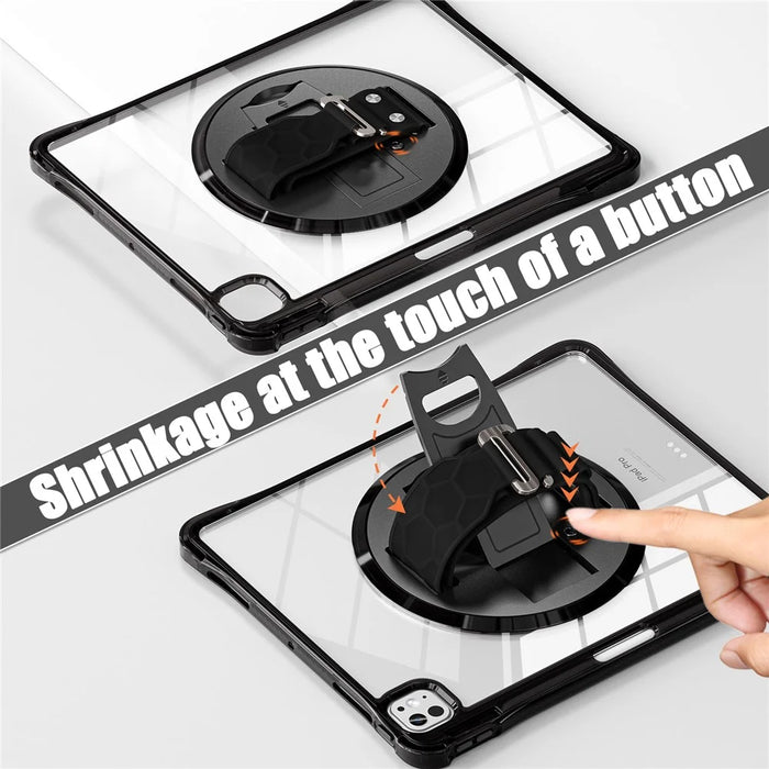 For iPad Pro 13 (2024) Kickstand Case Hand Strap PC+TPU+Acrylic Cover with Shoulder Strap - Black - 2