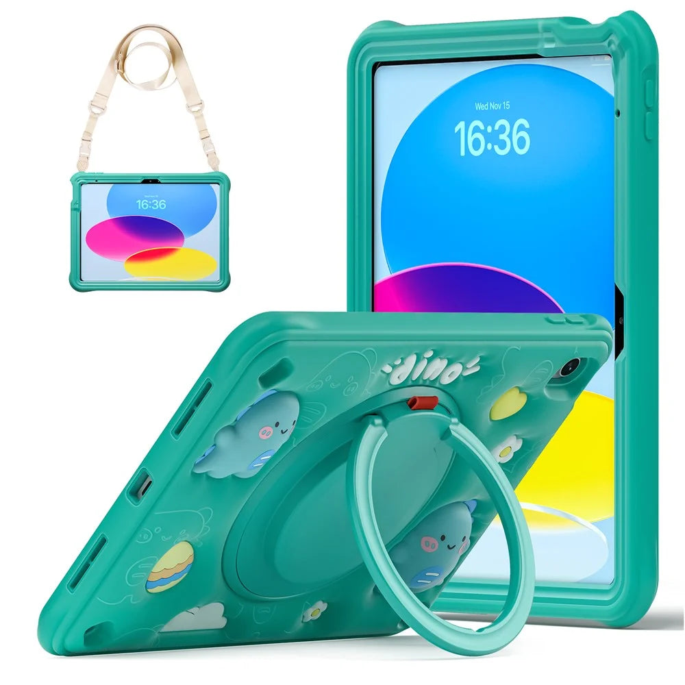 For iPad (2025) / 10.9 (2022) Case with Shoulder Strap Kickstand PC+Silicone+TPU Tablet Cover - 1