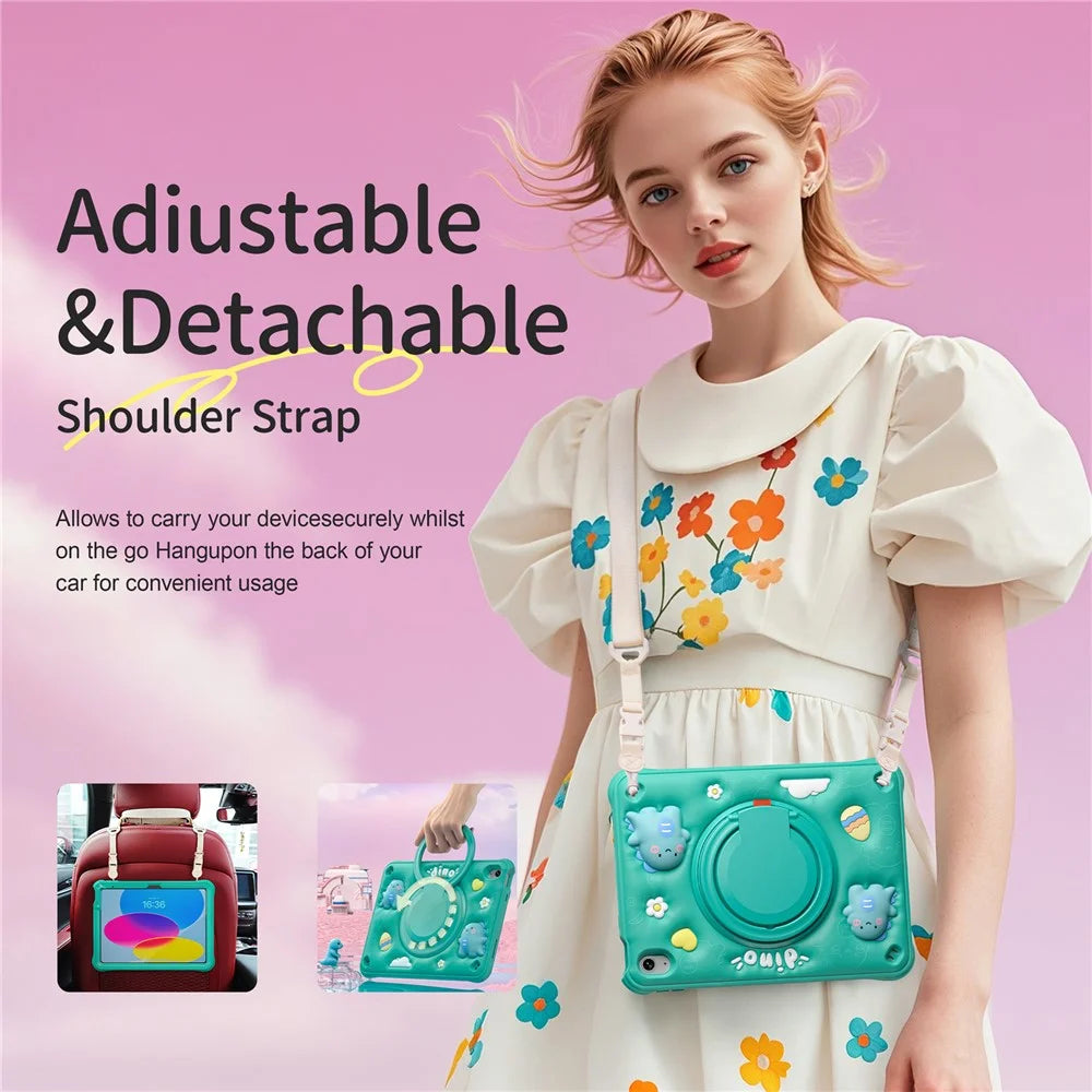 For iPad (2025) / 10.9 (2022) Case with Shoulder Strap Kickstand PC+Silicone+TPU Tablet Cover - 7