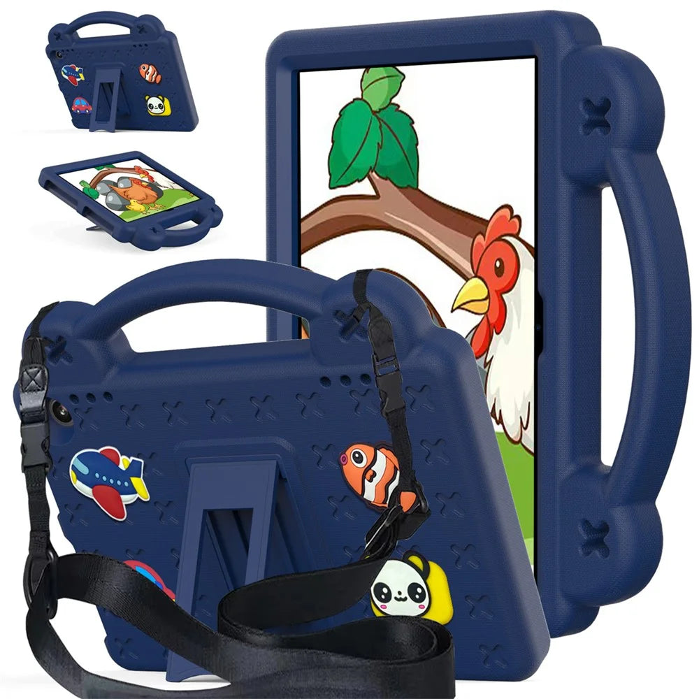For Amazon Fire HD 8 (2024) Case Kids Cartoon Patterns Hand Grip Kickstand Tablet EVA Cover - Navy Blue - 1
