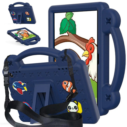 For Amazon Fire HD 8 (2024) Case Kids Cartoon Patterns Hand Grip Kickstand Tablet EVA Cover - Navy Blue - 1