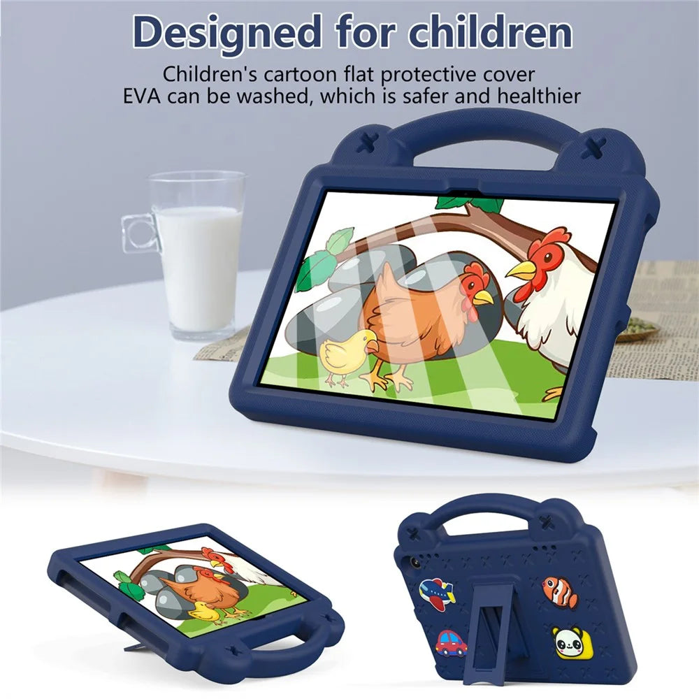 For Amazon Fire HD 8 (2024) Case Kids Cartoon Patterns Hand Grip Kickstand Tablet EVA Cover - Navy Blue - 2