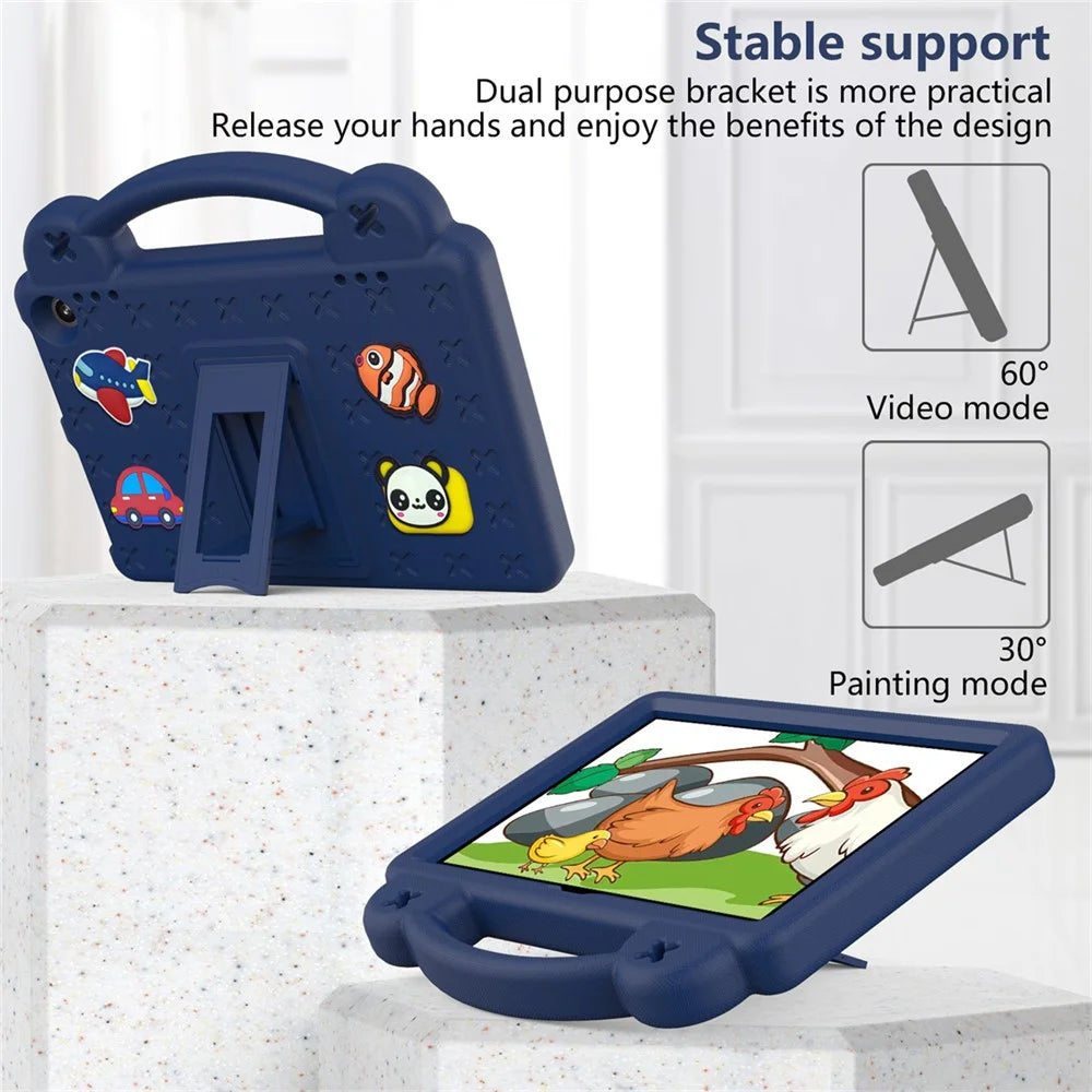 For Amazon Fire HD 8 (2024) Case Kids Cartoon Patterns Hand Grip Kickstand Tablet EVA Cover - Navy Blue - 3