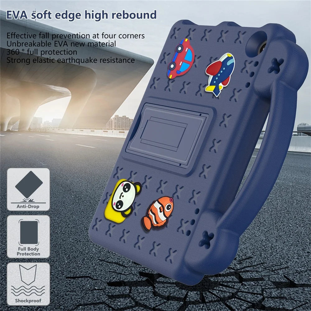 For Amazon Fire HD 8 (2024) Case Kids Cartoon Patterns Hand Grip Kickstand Tablet EVA Cover - Navy Blue - 4