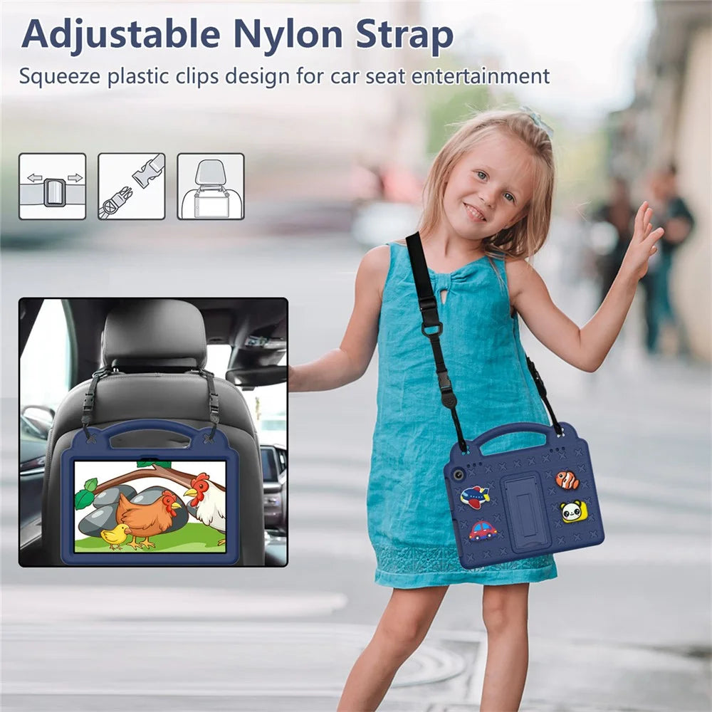 For Amazon Fire HD 8 (2024) Case Kids Cartoon Patterns Hand Grip Kickstand Tablet EVA Cover - Navy Blue - 5