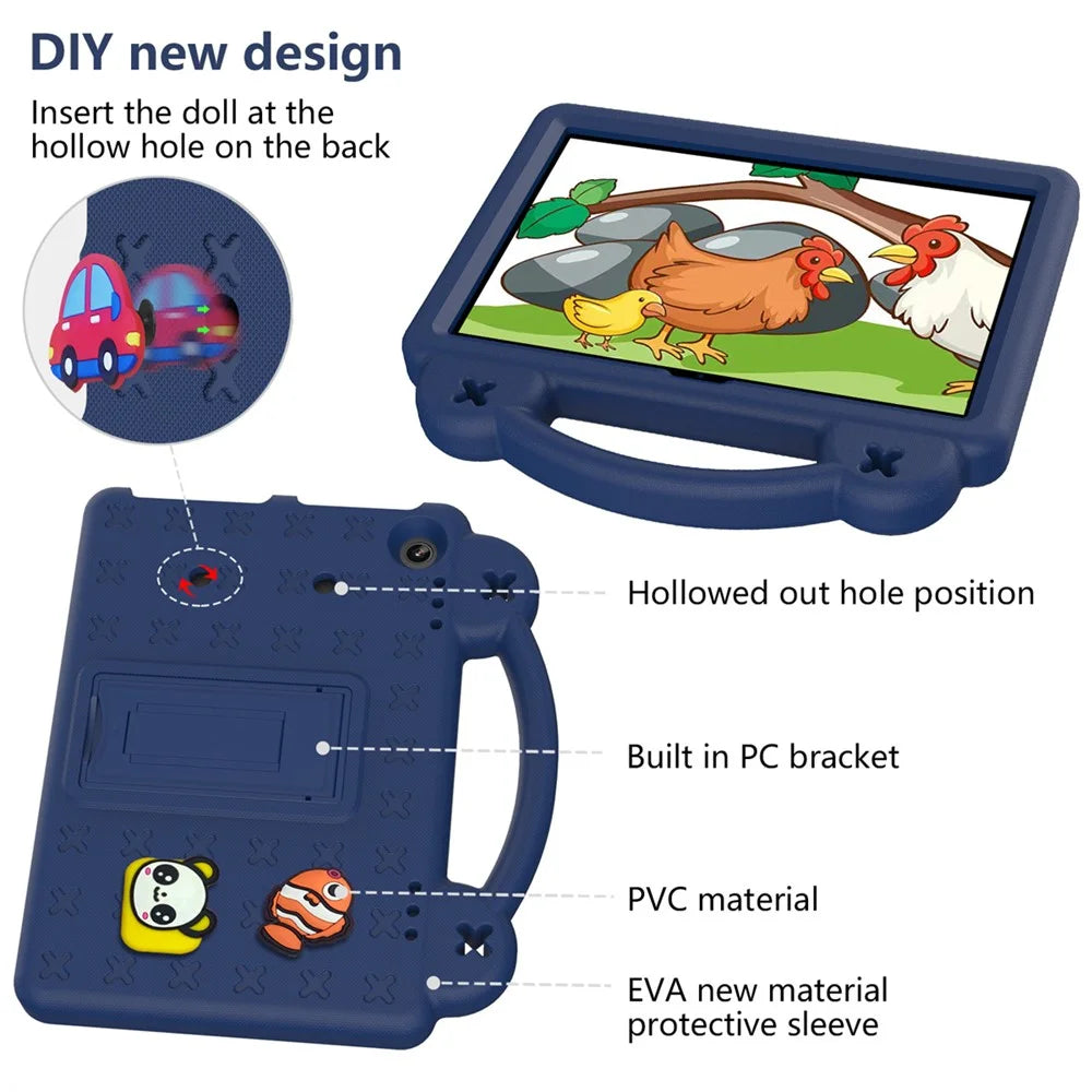 For Amazon Fire HD 8 (2024) Case Kids Cartoon Patterns Hand Grip Kickstand Tablet EVA Cover - Navy Blue - 6