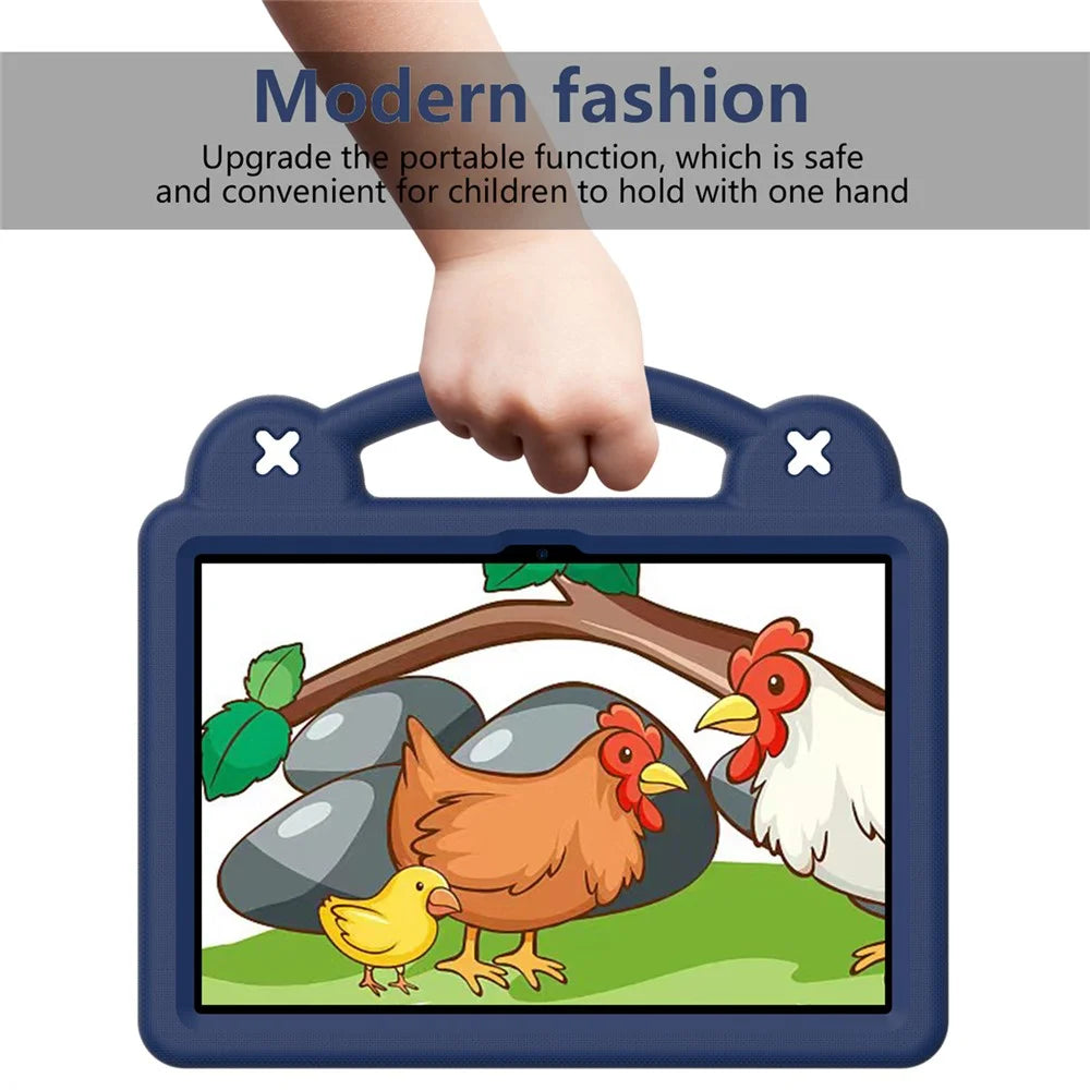 For Amazon Fire HD 8 (2024) Case Kids Cartoon Patterns Hand Grip Kickstand Tablet EVA Cover - Navy Blue - 7