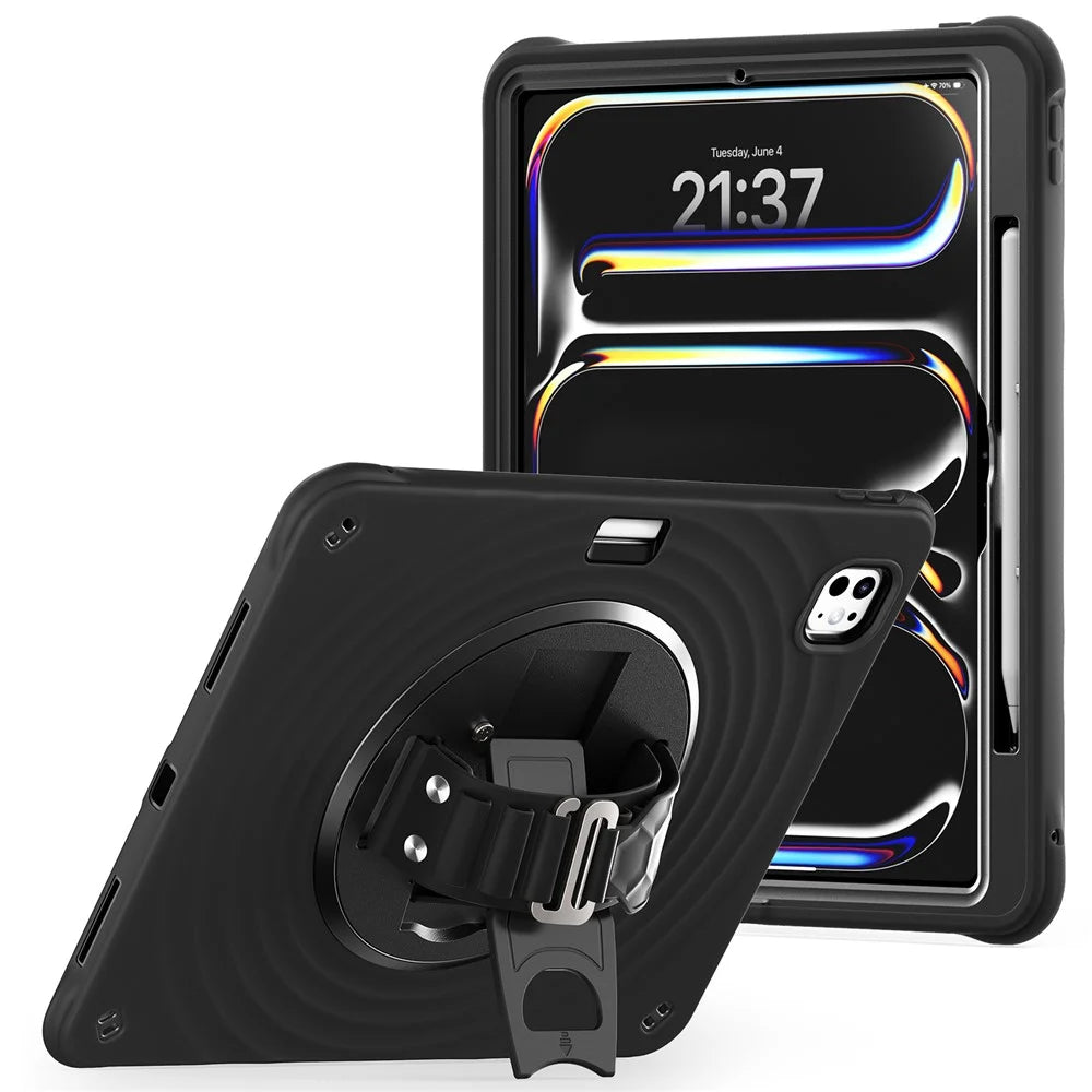 For iPad Pro 13 (2025) / 13 (2024) Case Kickstand TPU+PC+Silicone Tablet Cover - Black - 1