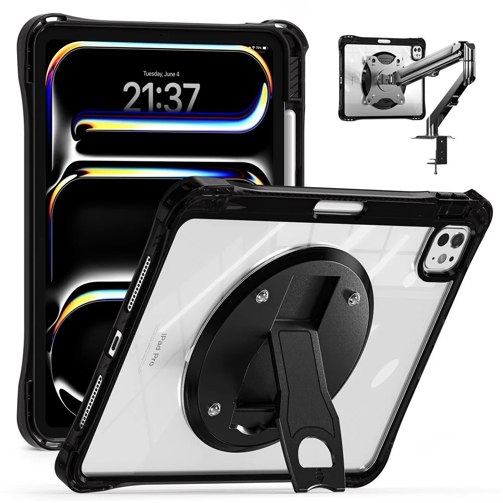 For iPad Pro 11 (2025) / 11 (2024) Clear Case PC+TPU+Acrylic Kickstand Tablet Back Cover - 1