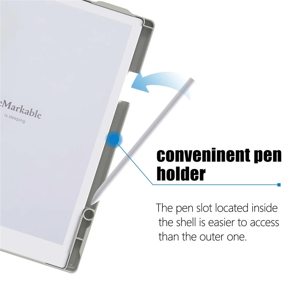 For Remarkable 2 Case Rotating Stand PC+PU Leather E-Reader Cover with Pen Holder - Black - 4