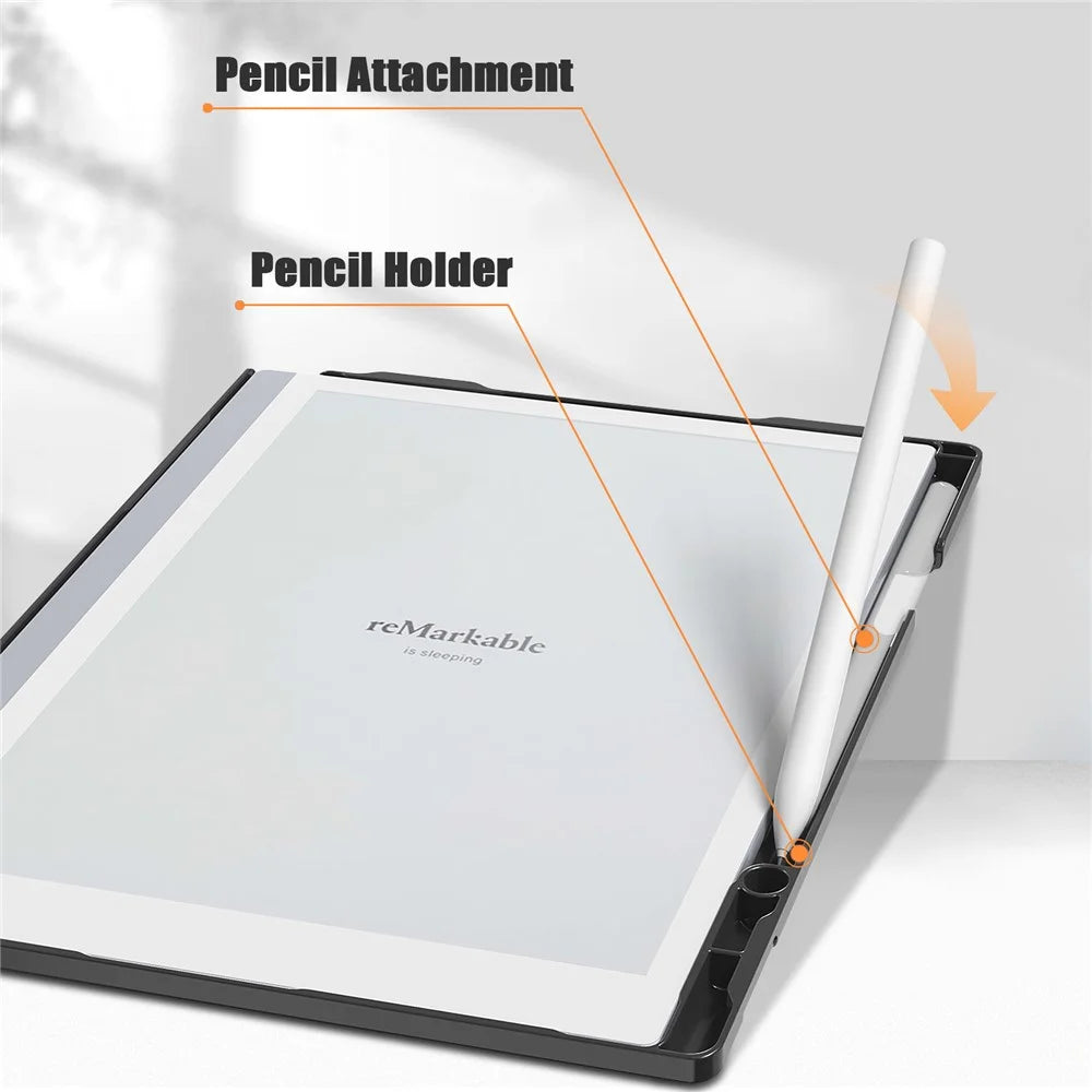 For Remarkable 2 Case Book Folio Style PC+PU Leather E-Reader Cover with Pen Holder - Black - 4