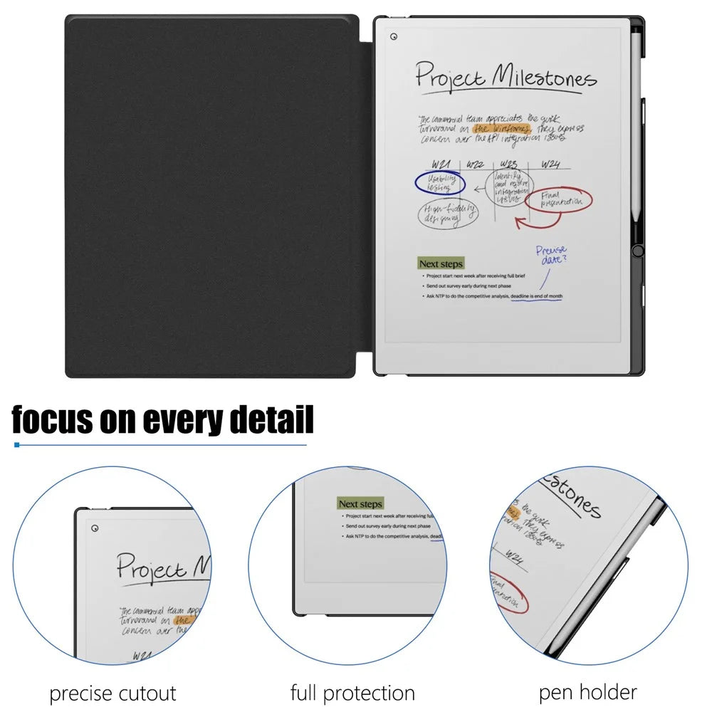 For Remarkable Paper Pro Case Book Style PC+PU Leather Tablet Cover with Pen Holder Auto Wake  /  Sleep - Black - 3