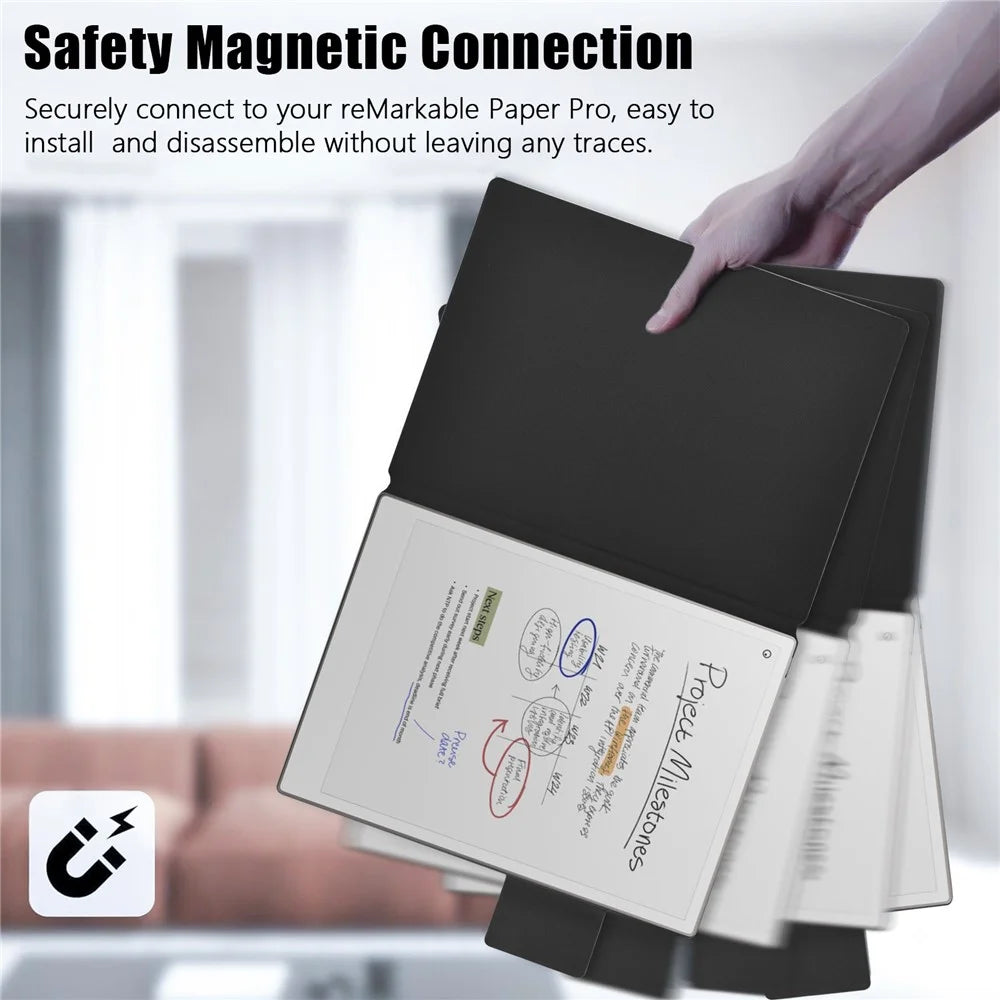 For Remarkable Paper Pro Case PC+PU Leather Tablet Magnetic Cover with Pen Holder Auto Wake  /  Sleep - Black - 4