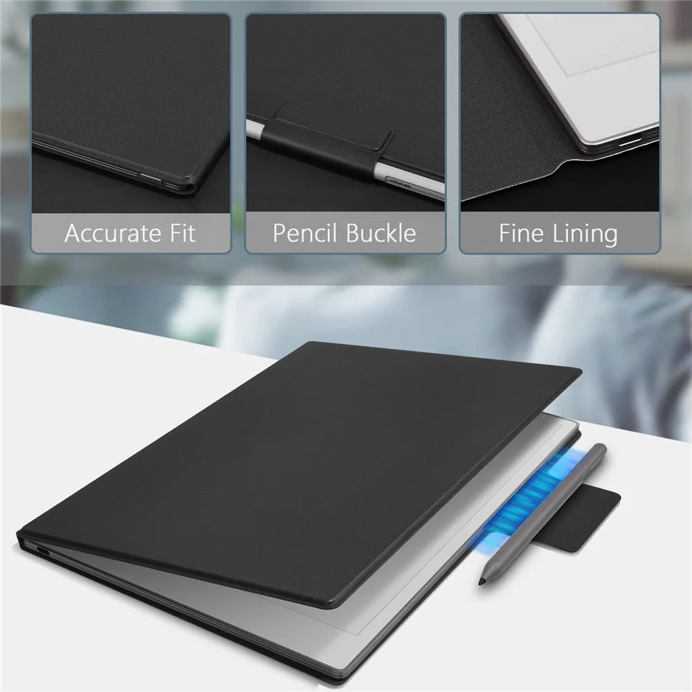 For Remarkable Paper Pro Case PC+PU Leather Tablet Magnetic Cover with Pen Holder Auto Wake  /  Sleep - Black - 6