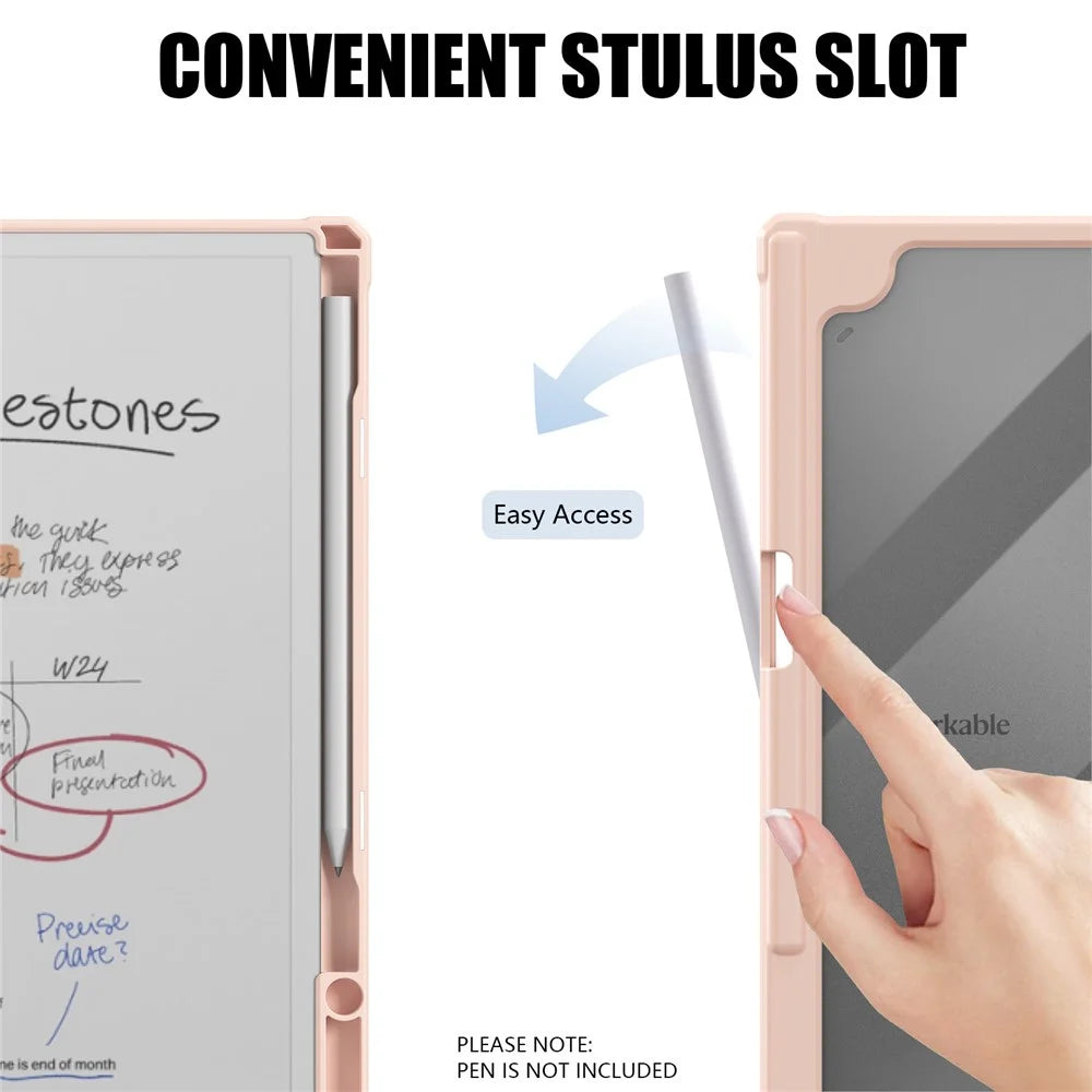 For Remarkable Paper Pro Case Acrylic Leather Tablet Cover with Pen Holder Auto Wake  /  Sleep - Pink - 5
