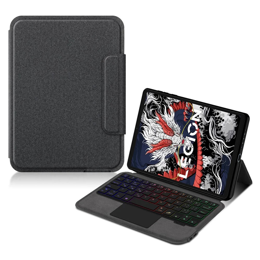 For Lenovo Legion Y700 (2024) Leather Case + Touchpad Bluetooth-compatible Keyboard with Backlit - 2