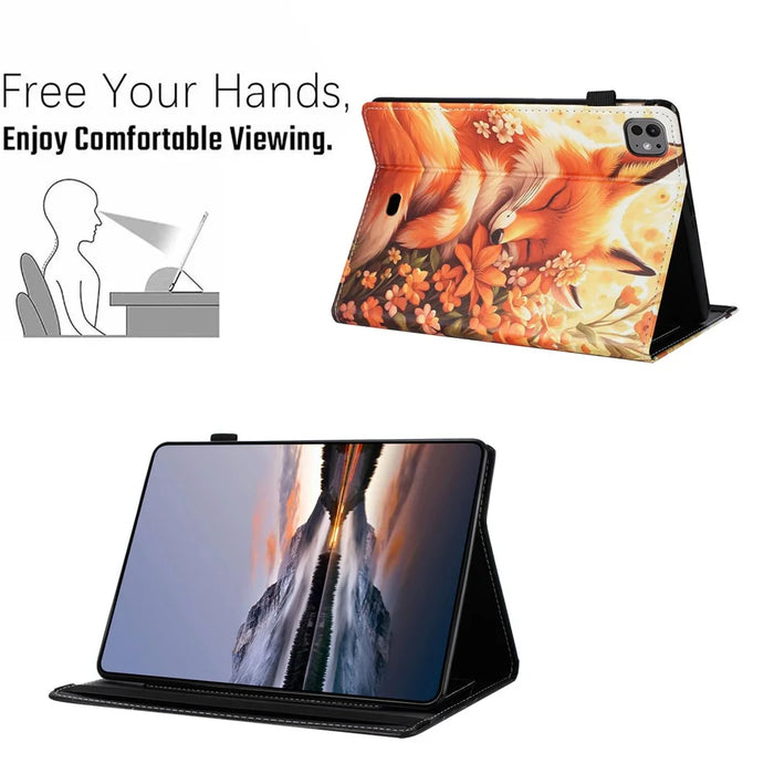 For iPad Pro 11 (2025) / 11 (2024) Case Pattern Leather Tablet Cover with Auto Sleep / Wake, Card Holder - Flower Fox - 5