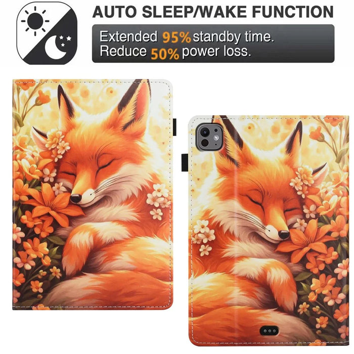 For iPad Pro 11 (2025) / 11 (2024) Case Pattern Leather Tablet Cover with Auto Sleep / Wake, Card Holder - Flower Fox - 6