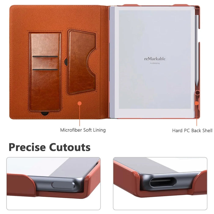 For ReMarkable Paper Pro Case Card Slots Stand PC+PU Leather E-Reader Cover with Pen Holder - Black - 2