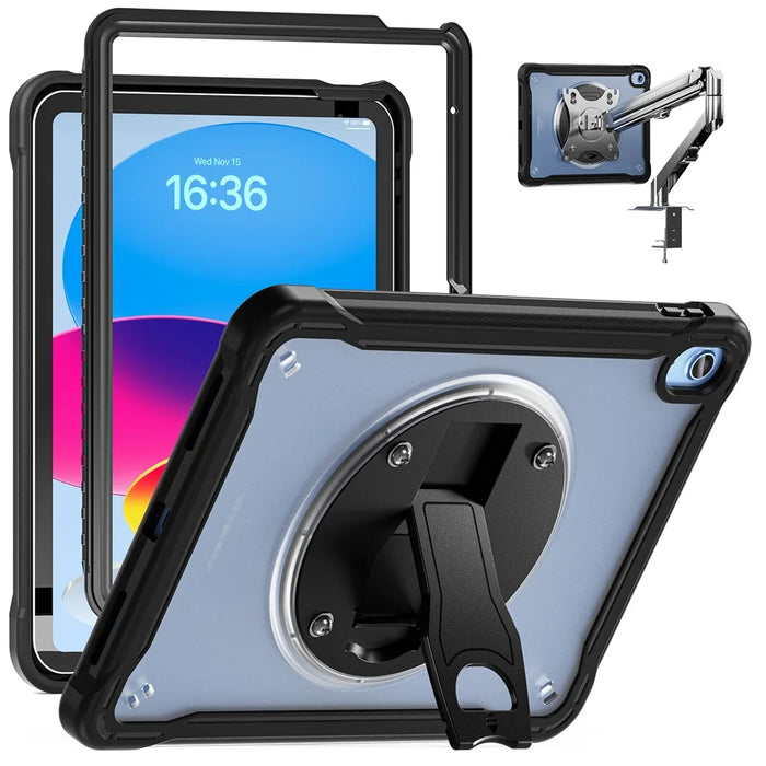 For iPad (2025) / 10.9 (2022) Case Kickstand PC+Silicone+TPU Tablet Cover - Transparent - 1