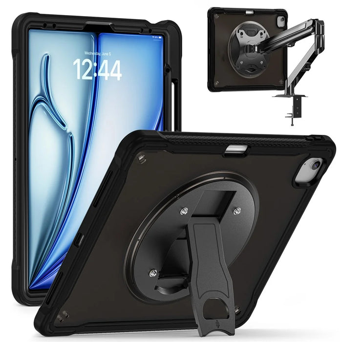Kickstand Case for iPad Air 13 (2026) / (2025) / (2024) / Pro 12.9 (2022) / (2021) / (2020) / (2018) PC+Silicone+TPU Tablet Cover - Transparent Black - 1