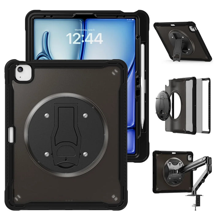 Kickstand Case for iPad Air 13 (2026) / (2025) / (2024) / Pro 12.9 (2022) / (2021) / (2020) / (2018) PC+Silicone+TPU Tablet Cover - Transparent Black - 2