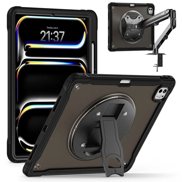 For iPad Pro 13 (2025) / 13 (2024) Case Kickstand PC+Silicone+TPU Tablet Cover - Transparent Black - 1