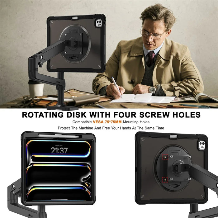 For iPad Pro 13 (2025) / 13 (2024) Case Kickstand PC+Silicone+TPU Tablet Cover - Transparent Black - 6