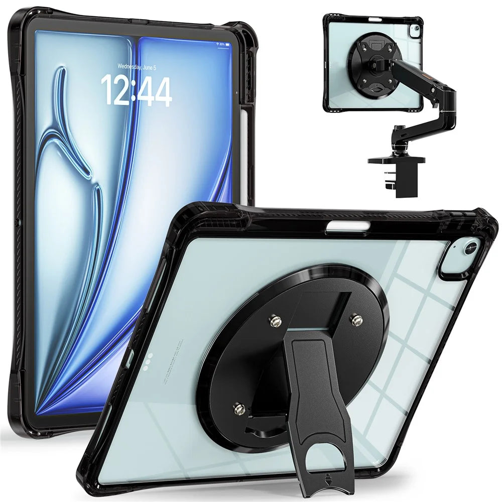 Clear Case for iPad Air 13 (2026) / (2025) / (2024) / Pro 12.9 (2022) / (2021) / (2020) / (2018) PC+TPU+Acrylic Kickstand Cover - 1
