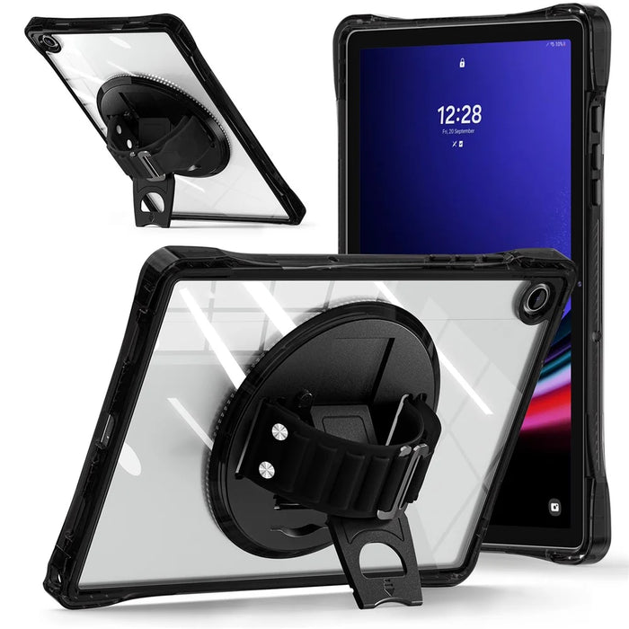 For Samsung Galaxy Tab A9+ SM-X210 / X216 / X218 Case Hand Strap Kickstand PC+TPU+Acrylic Clear Tablet Cover - Black - 2