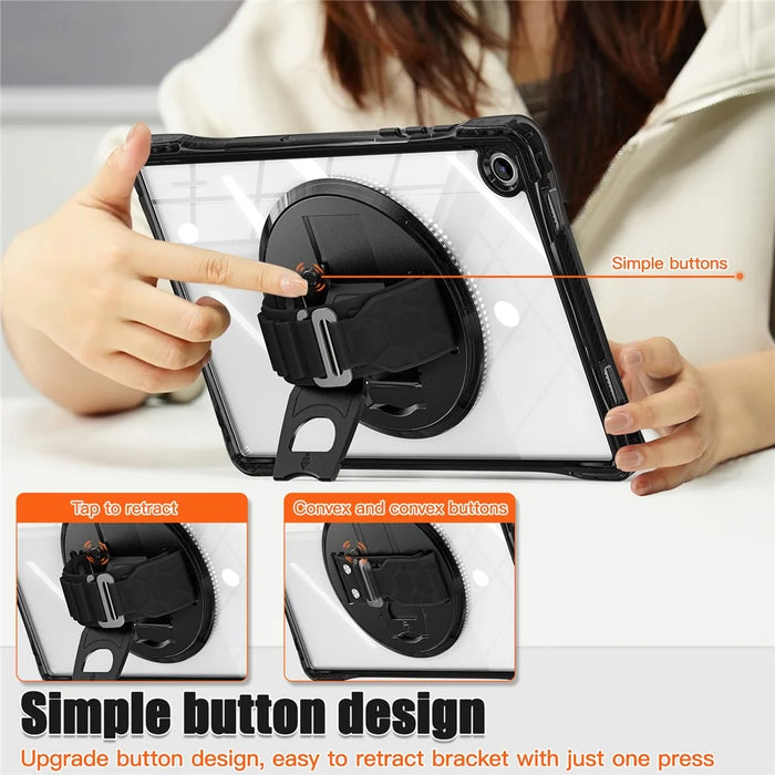 For Samsung Galaxy Tab A9+ SM-X210 / X216 / X218 Case Hand Strap Kickstand PC+TPU+Acrylic Clear Tablet Cover - Black - 3