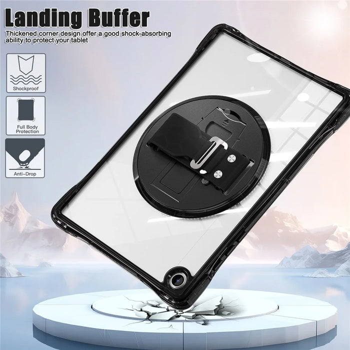 For Samsung Galaxy Tab A9+ SM-X210 / X216 / X218 Case Hand Strap Kickstand PC+TPU+Acrylic Clear Tablet Cover - Black - 5