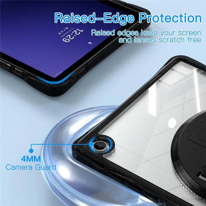 For Samsung Galaxy Tab A9+ SM-X210 / X216 / X218 Case Hand Strap Kickstand PC+TPU+Acrylic Clear Tablet Cover - Black - 6